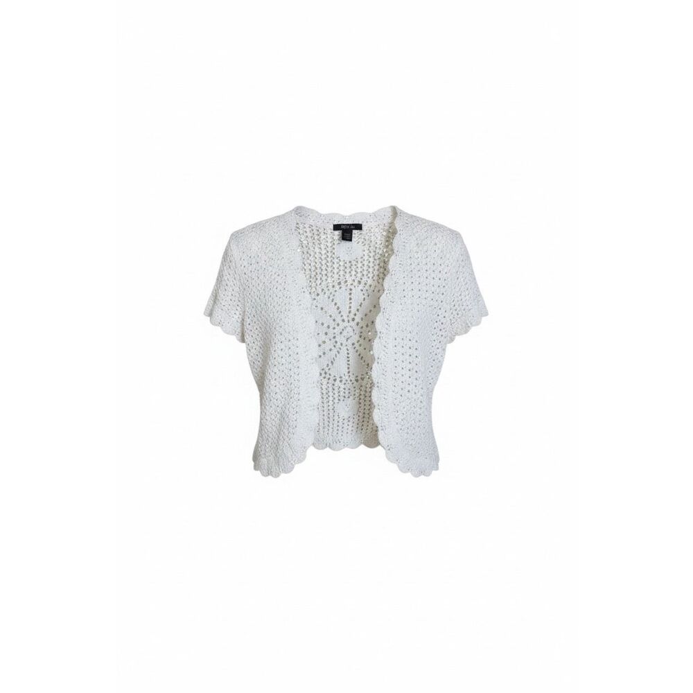 Style & Co. NWOT Crochet Short Sleeve Open Front Shrug Cardigan White Size Small